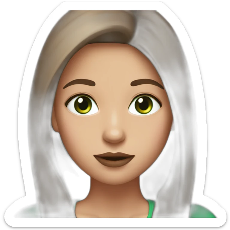 girl with long straight brown hair big green eyes full lips in black pink outfit sticker