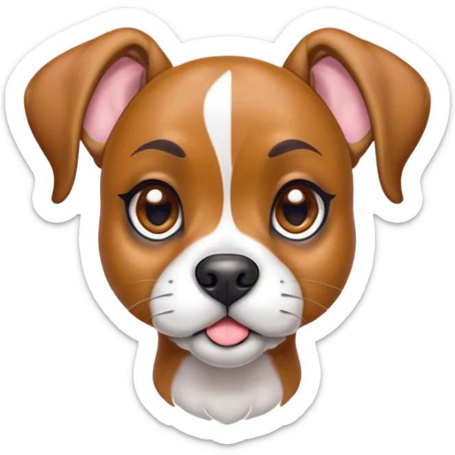 Cinematic Cute Fawn Boxer dog Portrait Emoji, Head tilted playfully and inquisitively, with a glossy fawn Fur highlighted by a white muzzle and chest, round, sparkling brown eyes filled with curiosity, Simplified yet irresistibly adorable features, highly detailed, glowing with a warm, friendly glow, high shine, affectionate and lively, stylized with a touch of whimsy, bright and endearing, soft glowing outline, capturing the essence of a mischievous yet loving pup, so playful it feels like it could bound out of the screen and into your arms! sticker