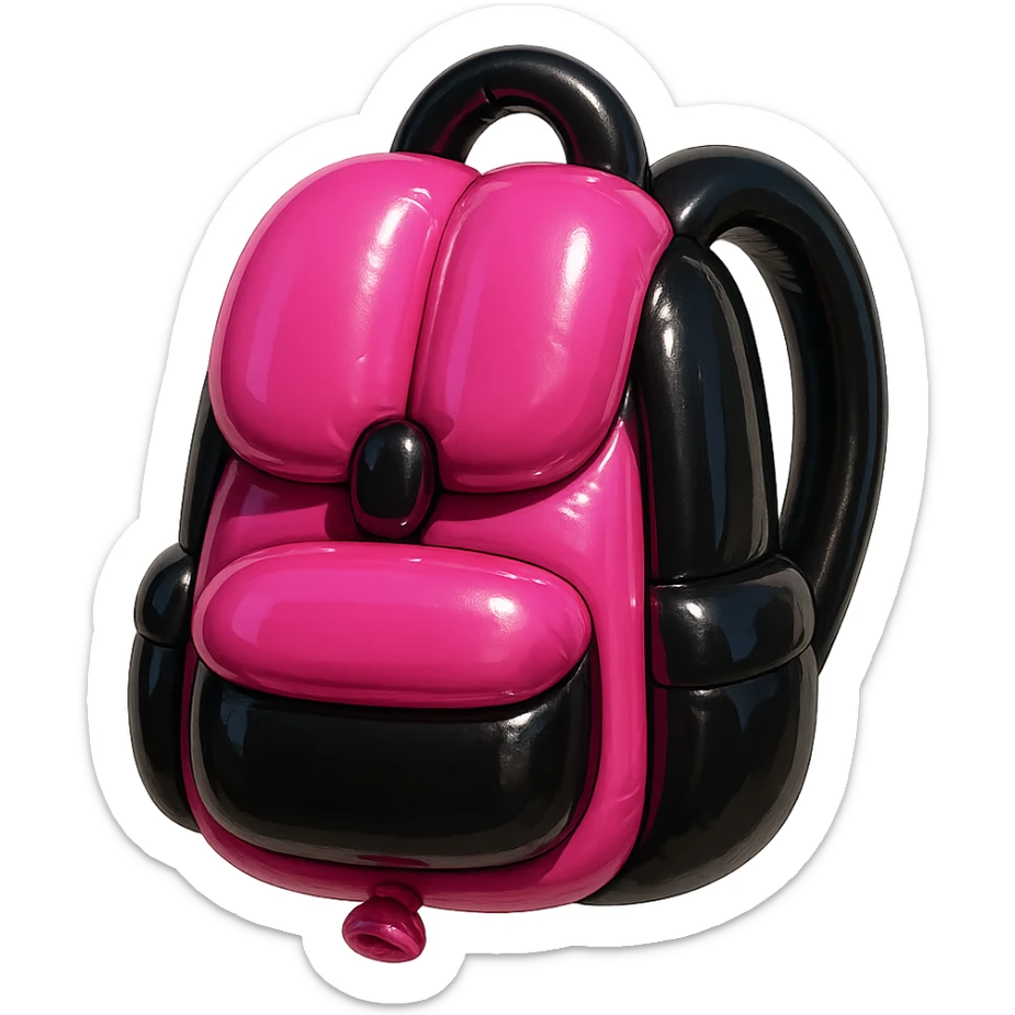 pink and black gothic backpack, shiny, inflated look, playful, exaggerated features sticker