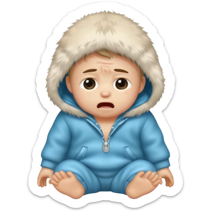 a full body of baby boy wearing fur clothing, crying



















 sticker
