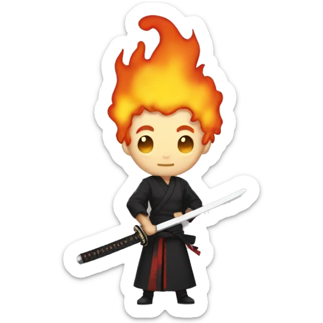 cosplay of kamado tanjirou holding a flaming katana sticker