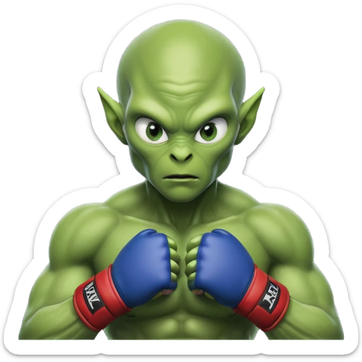 alien MMA fighter portrait, head and shoulders only, green skin, MMA gloves, focused intense expression, muscular alien build, 3D cartoon, mobile game icon style, clean background, no text, no watermark
 sticker
