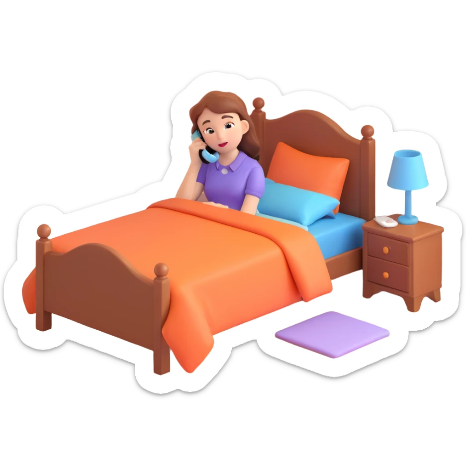 girl talking on phone bedroom background, close up pose sticker