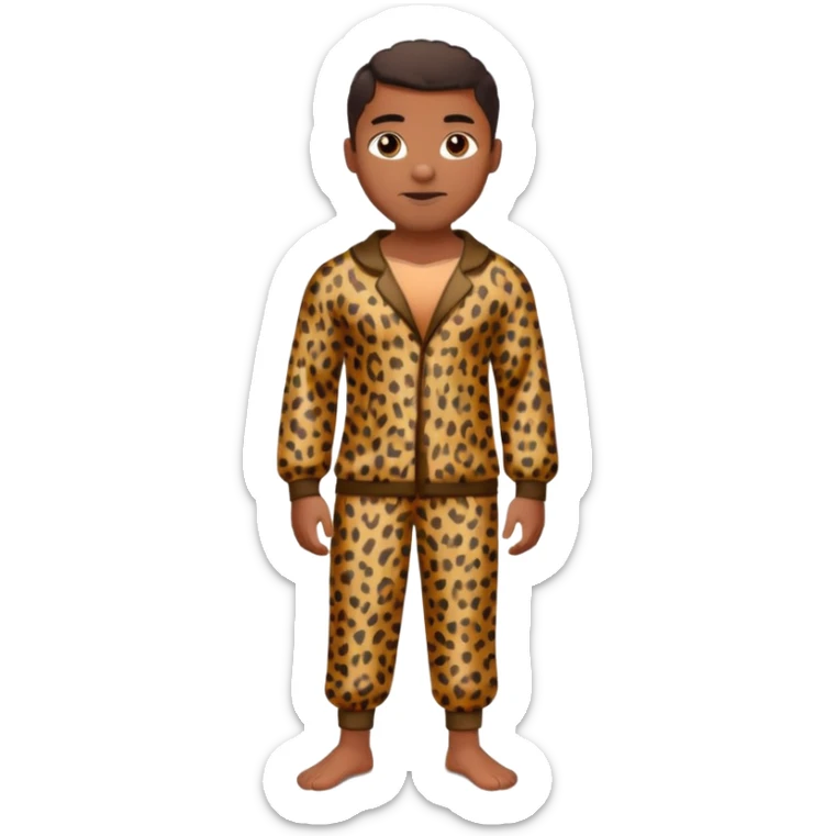 Handsome Black guy with brown skin tone, with muscular build, wearing loose fitting leopard print pajamas and white slippers  sticker