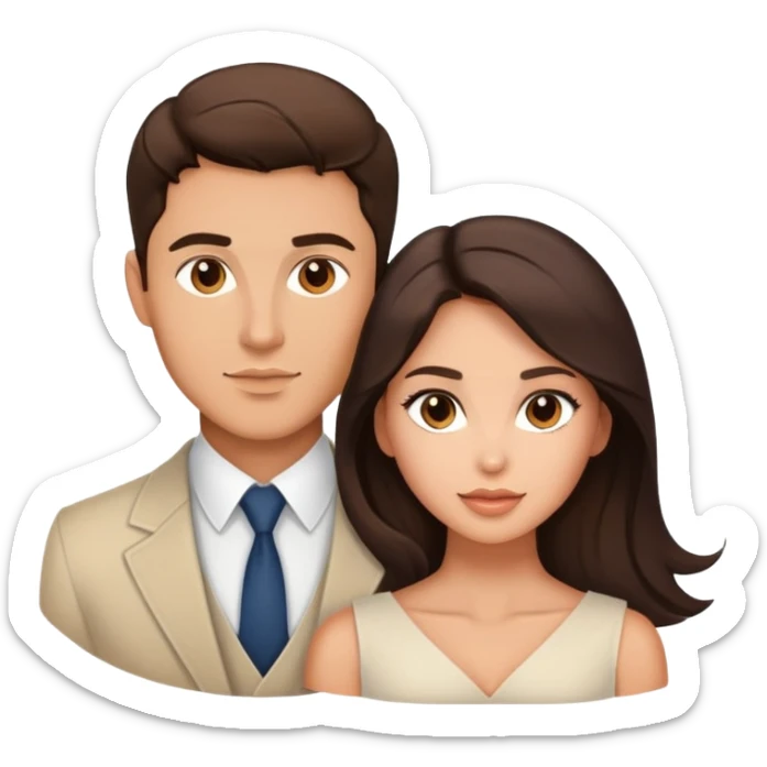 Handsome brunette man and beautiful brunette woman with light tan skin, bust portrait sticker