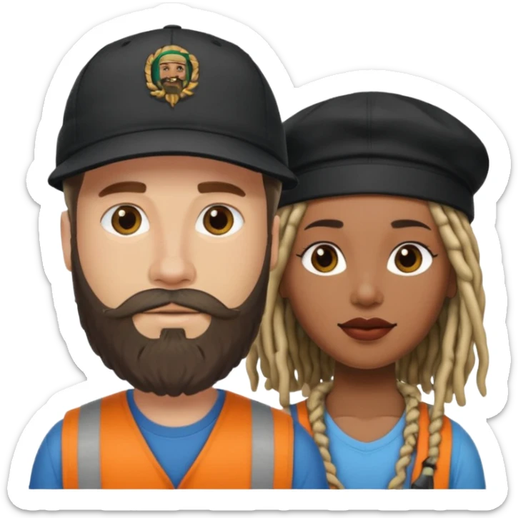 Couple emoji -WHITE with man with beardwith cap on and BLACK FEMALEwith mid length locs sticker