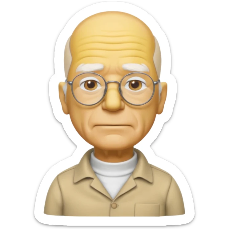 A 3D cartoon close-up of Grandpa Abe Simpson, yellow skin, bald head with side tufts of white hair, glasses, wrinkled face, beige shirt with collar, soft yellow lighting, cinematic Memoji-style portrait consistent with other Simpsons family members. sticker