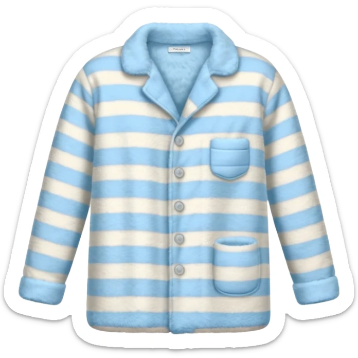emoji of an isolated fluffy fleece pajama top with soft pastel stripes, plush fuzzy texture, light grey and pastel blue tones, button-down long sleeves, neatly folded flat-lay, no person, no body, no mannequin, cozy warm winter mood, soft shading sticker