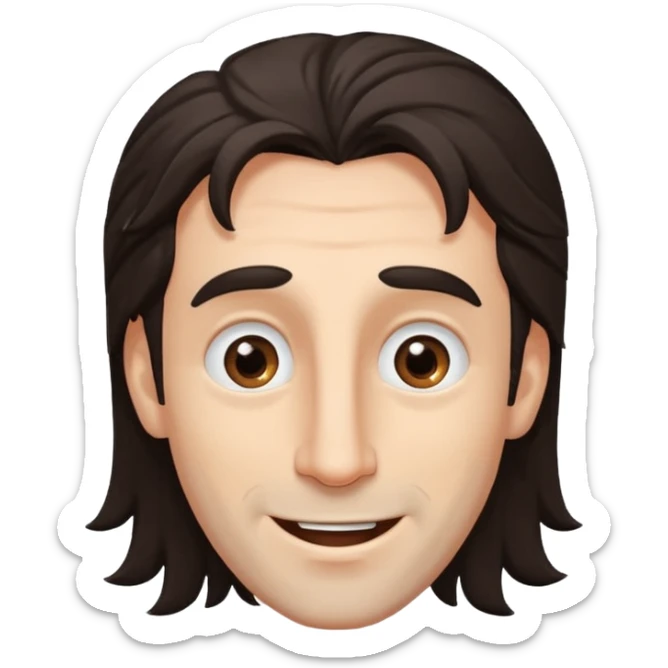 Handsome white man with big brown eyes long nose and dark brown messy hair cover his forhead and hair coming in eyes sticker