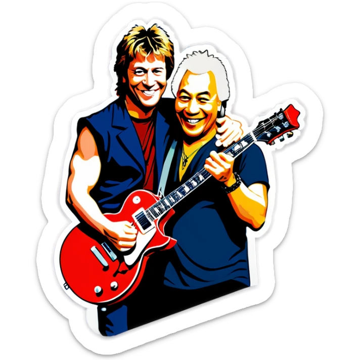 Dalai lama and Jon Bo Bon Jovi rock electric guitar with Jon Bon Jovi sticker