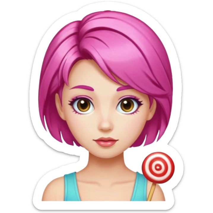 v-line face, candy hair style, slim and small woman emoji sticker