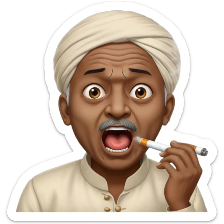 Emoji of Indian Gentleman named Delroy crasto absolutely screaming and foaming at the mouth while smoking through eyes sticker