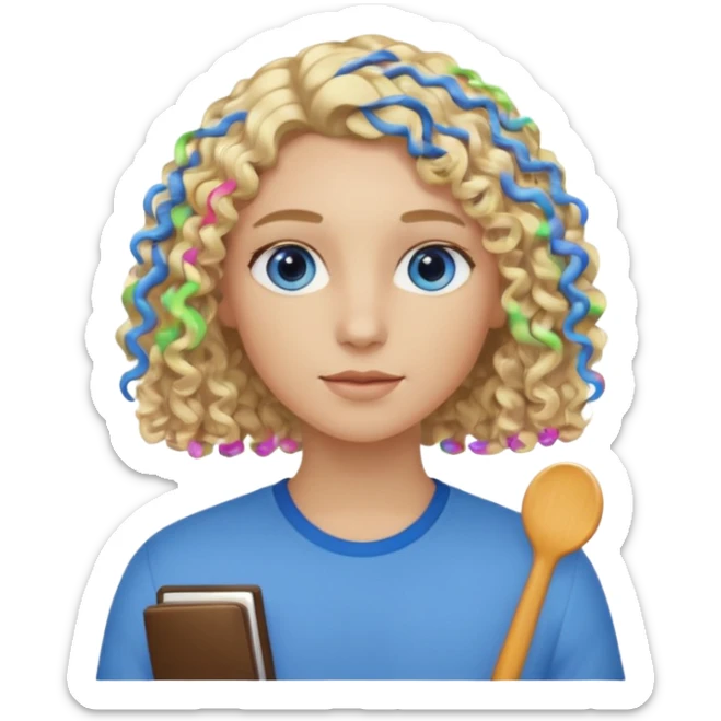 Curly blond blue eyes. Long hair cool beige blond. Longer hair beige ash blonde. sticker