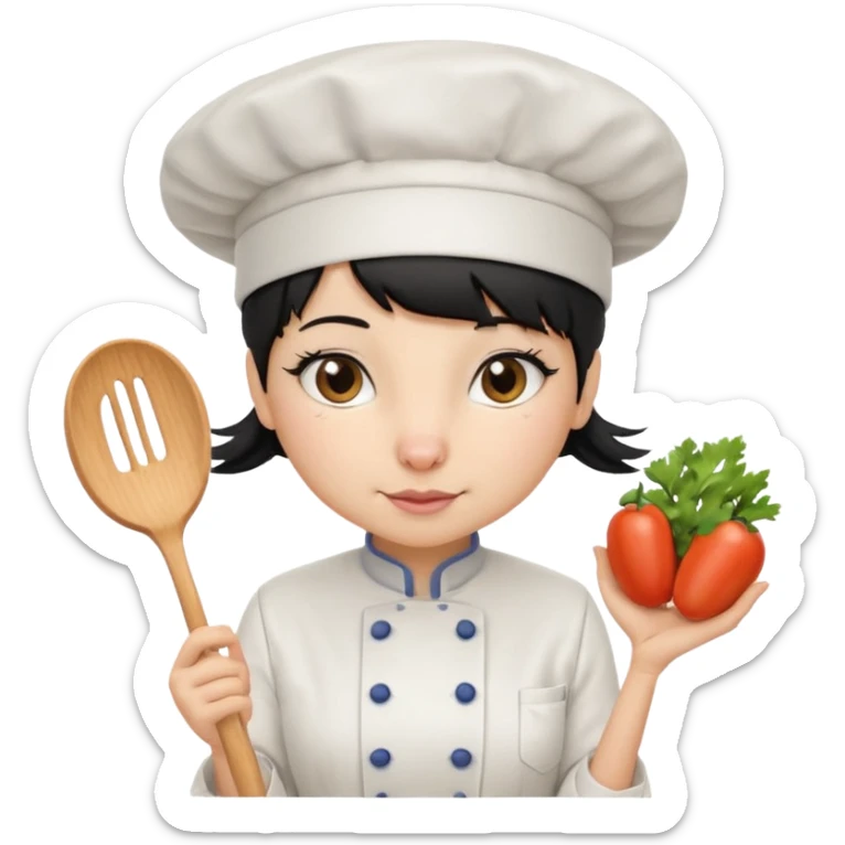 A rat that looks like a female with a fringe and chefs hat black hair sticker