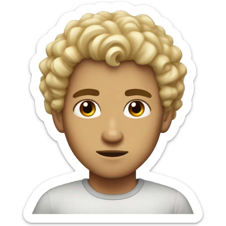 dark brown eyes, very very curly blonde short hair guy, serious face, tan skin sticker