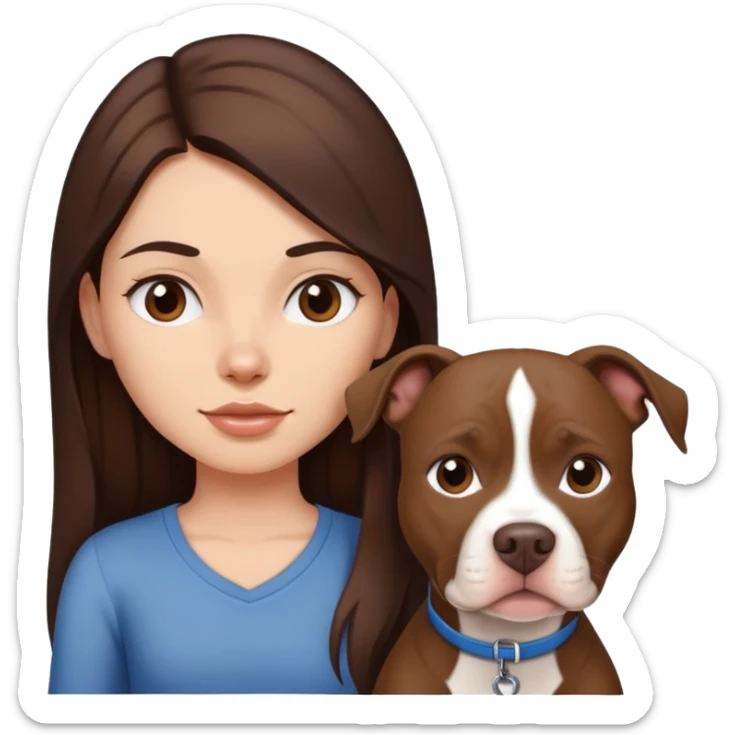 girl with dark brown long hair with her pitbull dog brown and white sticker