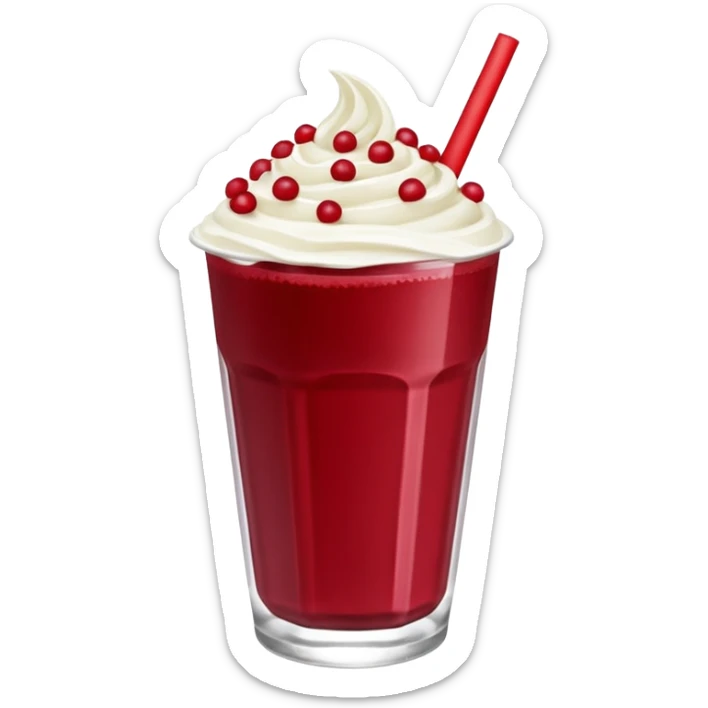 crea una bebida de red velvet con bolitas de yogurt como topping en vaso de plastico con popote, el topping no es crema, son poppings de yogurt sticker