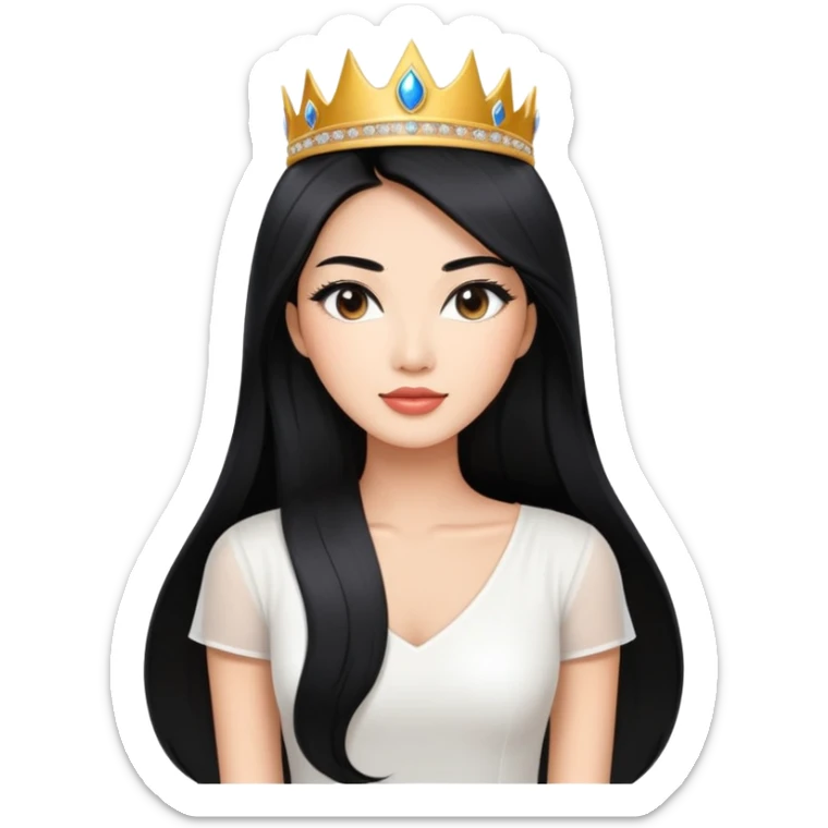 Miss Universe Southeast Asian woman with very long straight black hair wearing a beautiful white top sticker