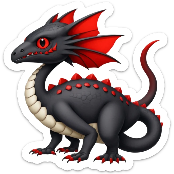 a white exotic edgy vernid-fionbr-Fakémon-creature, with black belly and red eyes, full body sticker