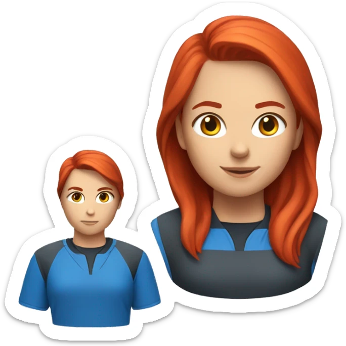 a female esports coach with red hair and blue shirt.  sticker