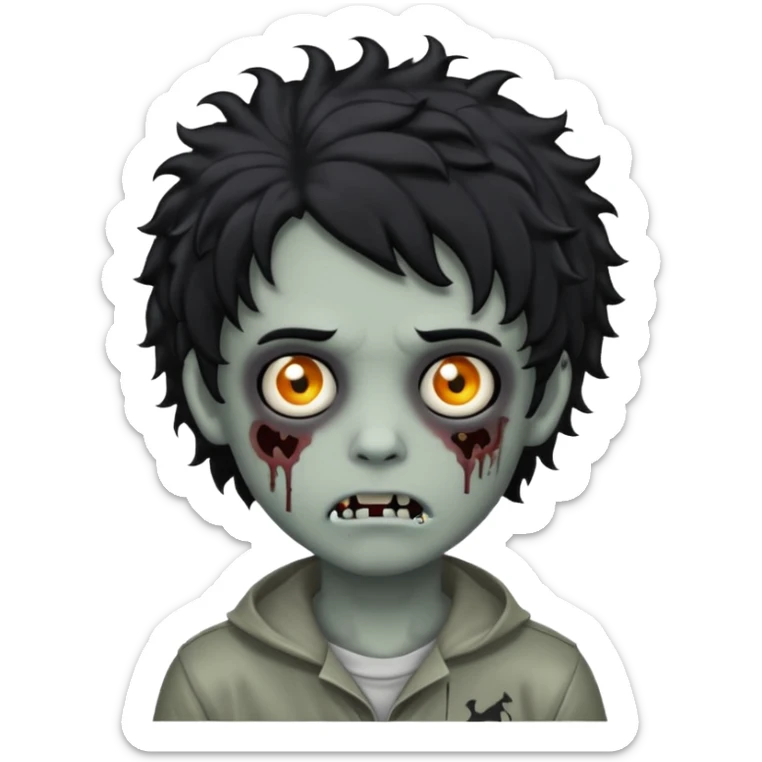 boy zombie with curly black hair emo grey skin make the emoji look like this one 🧟 sticker