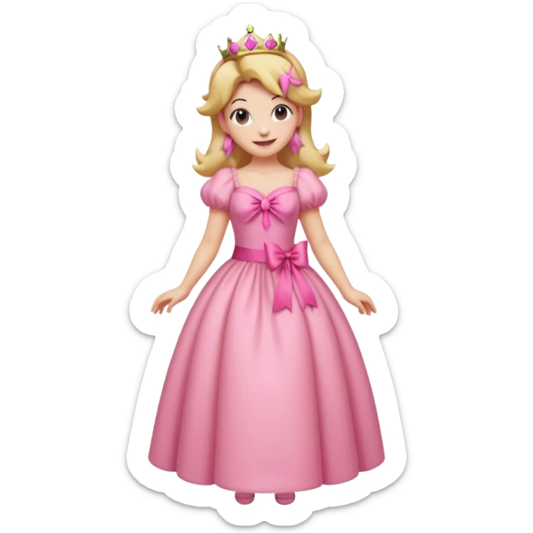 Princess peach full body with a pink ribbon tied to her hair sticker
