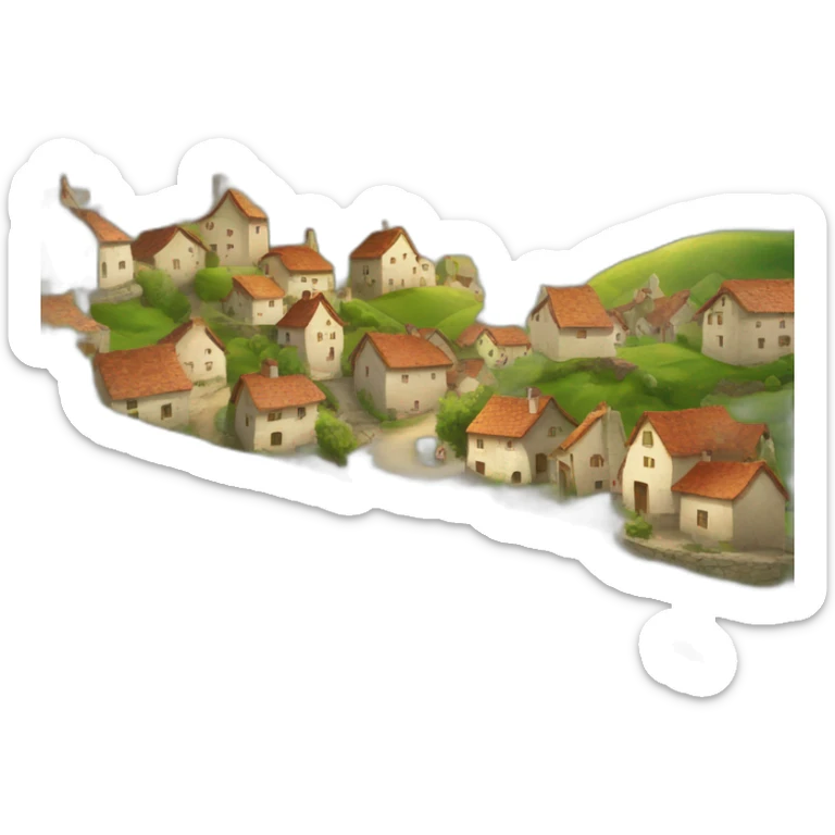petit village avec une colline et le soleil en fond sticker