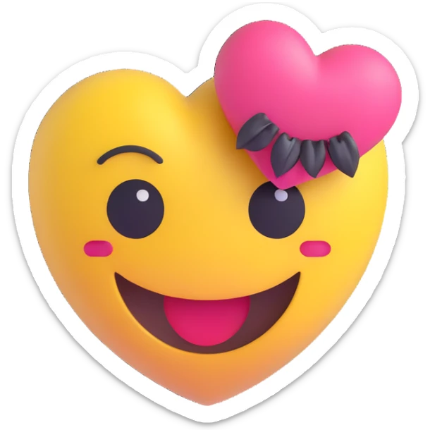3D smiley emoji, large eyelashes, girly, heart-shaped hair clip, happy sticker