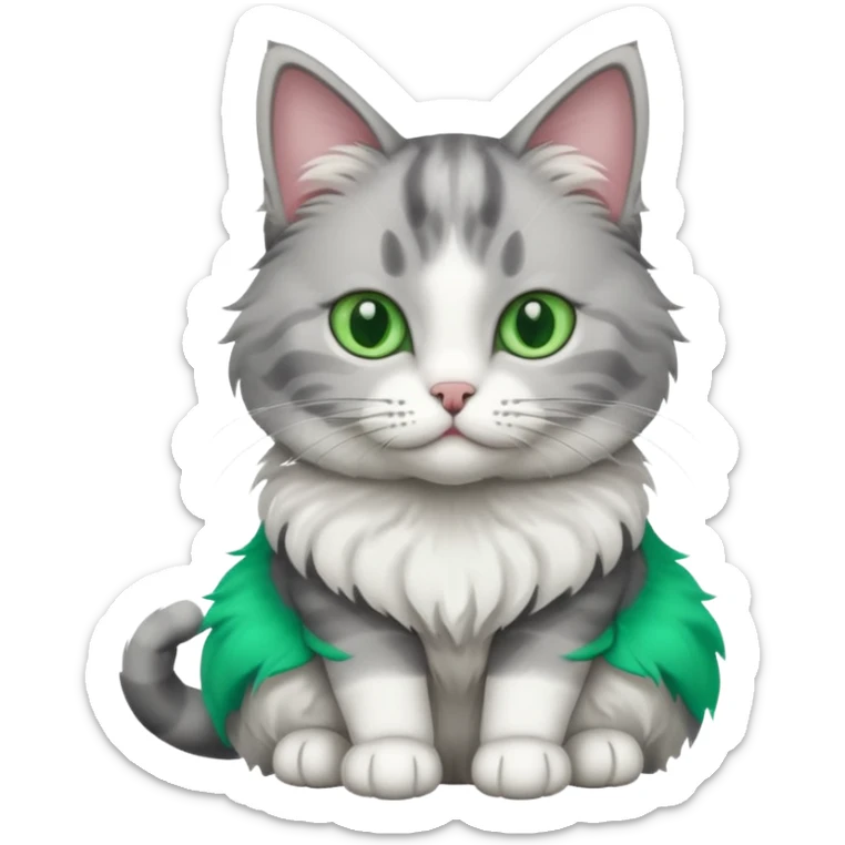 a grey and white cat sitting regally sticker