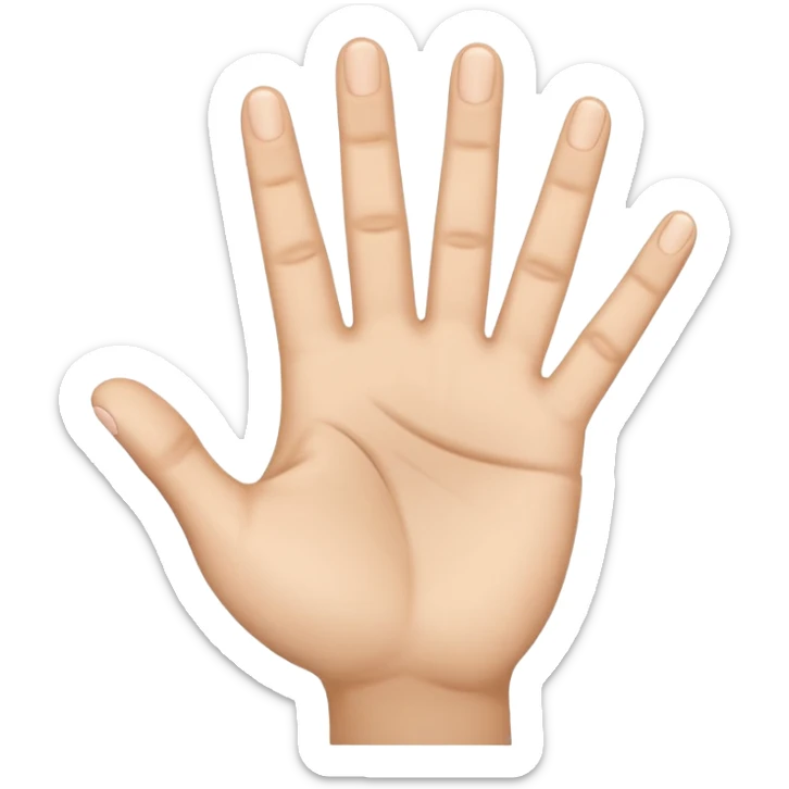 apple emoji style hand, palm open, all five fingers extended and reaching out toward the viewer, as if coming out of the screen sticker