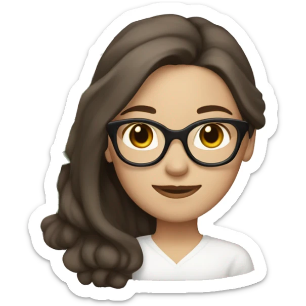 Brunette woman with white skin and glasses, 2C long hair. She has a flower in her hair  sticker