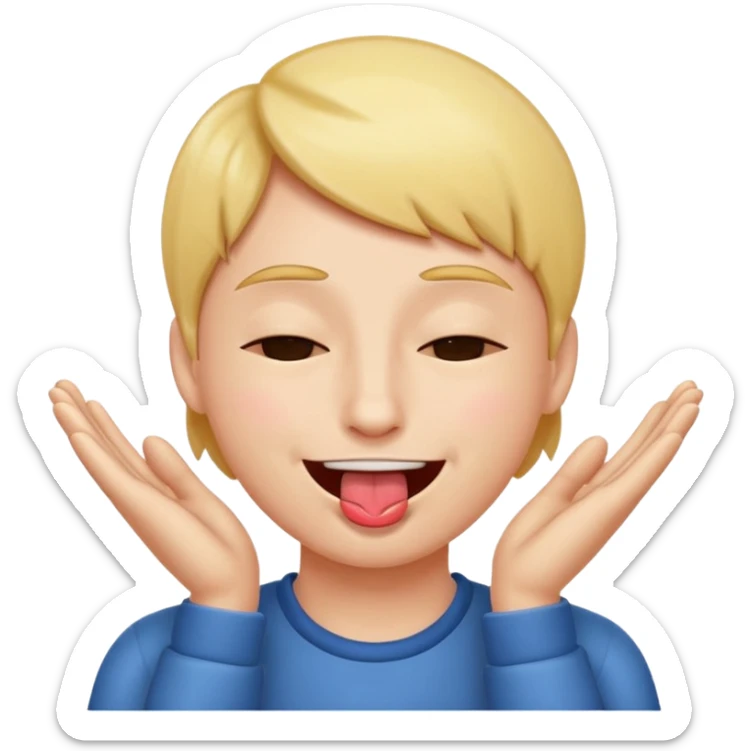 sticking out tongue smiling with shut eyes and hands on the side of the head sticker