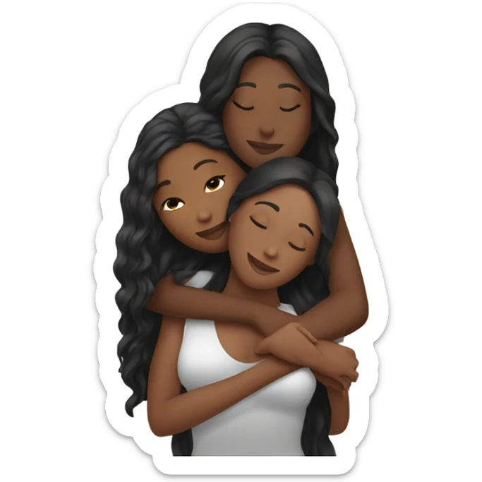 Beautiful black woman with long wavy hair hugging beautiful black woman with straight brown hair  sticker