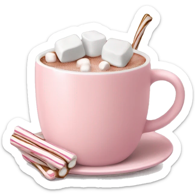 Light Pink mug of hot chocolate with marshmallows  sticker