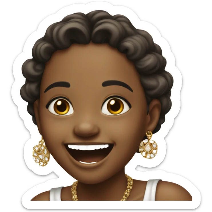 realistic portrait of girl wearing jewelry laughs sticker