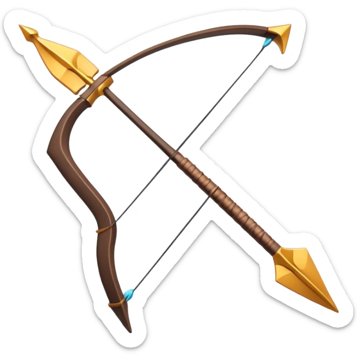 Clash of Clans aesthetic: Cinematic Playful Pixel 3D isometric  Bow & Arrow Emoji, rendered in a 3D vector-style similar to standard emojis with minimal shading and bold, simplified shapes. A compact, distinct form with signature details, softly glowing with a pixelated adventure charm. Simplified yet unmistakably iconic, highly detailed and consistent, glowing with a soft radiance and high shine. Stylized with a touch of classic pixel-art charm and a soft glowing outline, capturing the essence of a beloved gaming relic with a friendly, playful manner! sticker