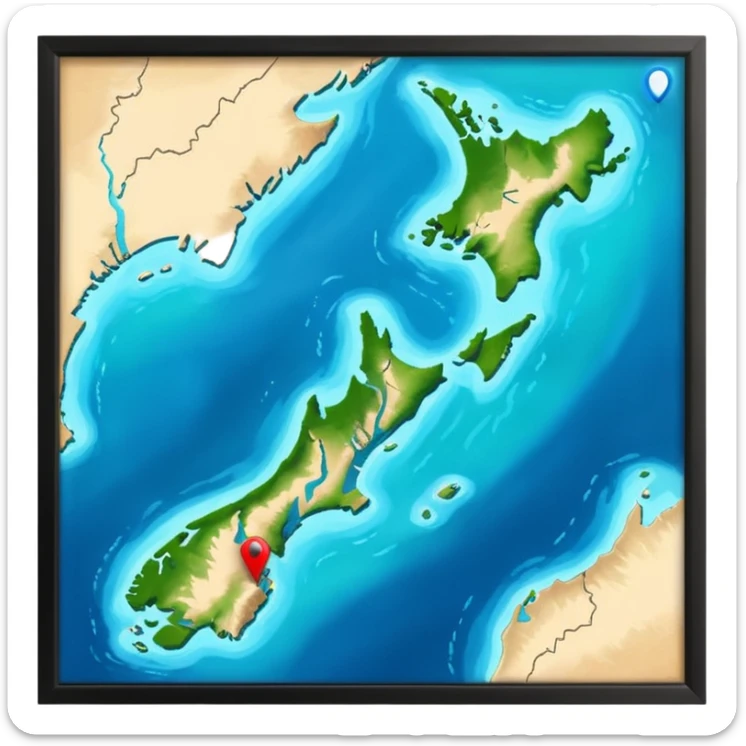 like the last one but more locaters on a wider range of map - west coast of south island nz sticker