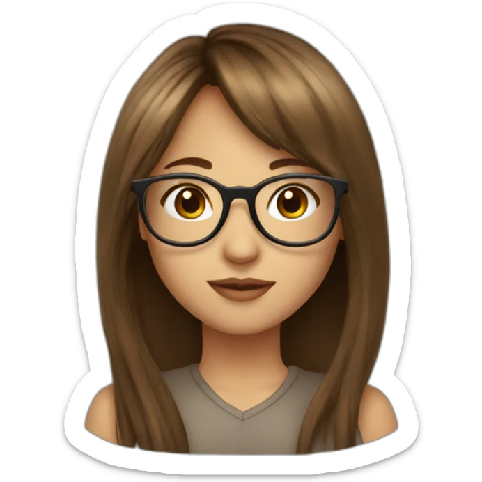 Girl with brown long hair, courtain bangs and clear glasses  sticker