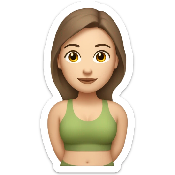 A plus size woman in yoga warrior pose. She has light skin, brown straight hair, and brown eyes.  sticker