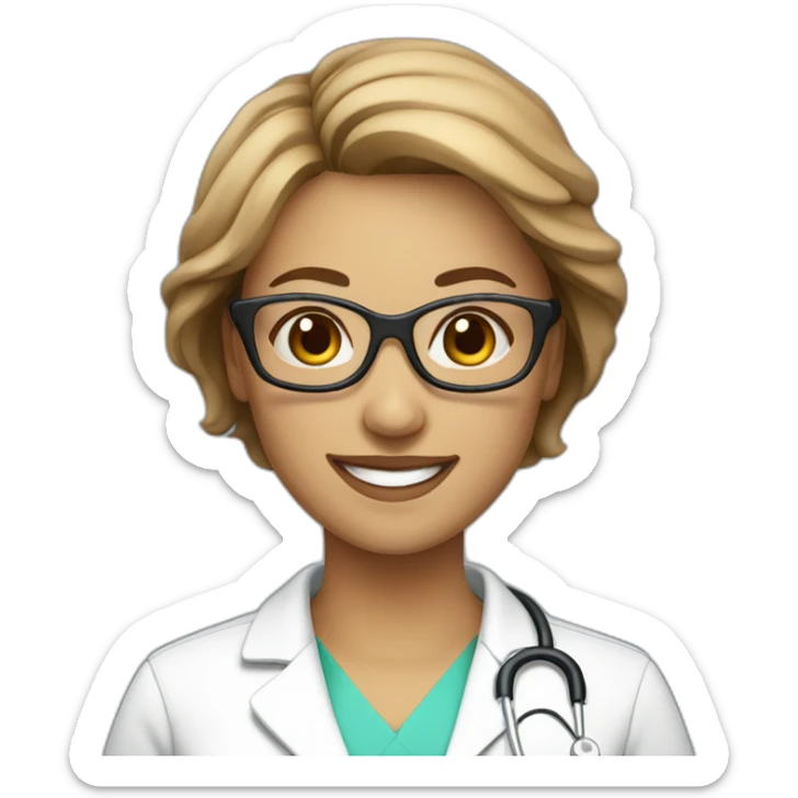 A single female nurse beautiful smile with light brown short hair with glasses sticker