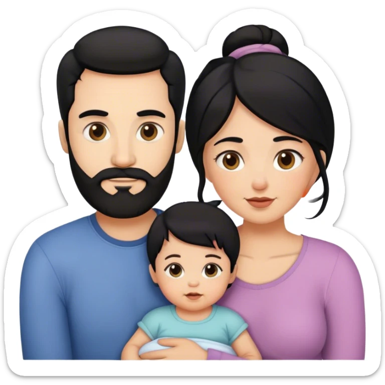 Famille 4 personne au cheveux noir 1 fils aîné 1 fille bébé  1 père avec barbe 1 mère sticker