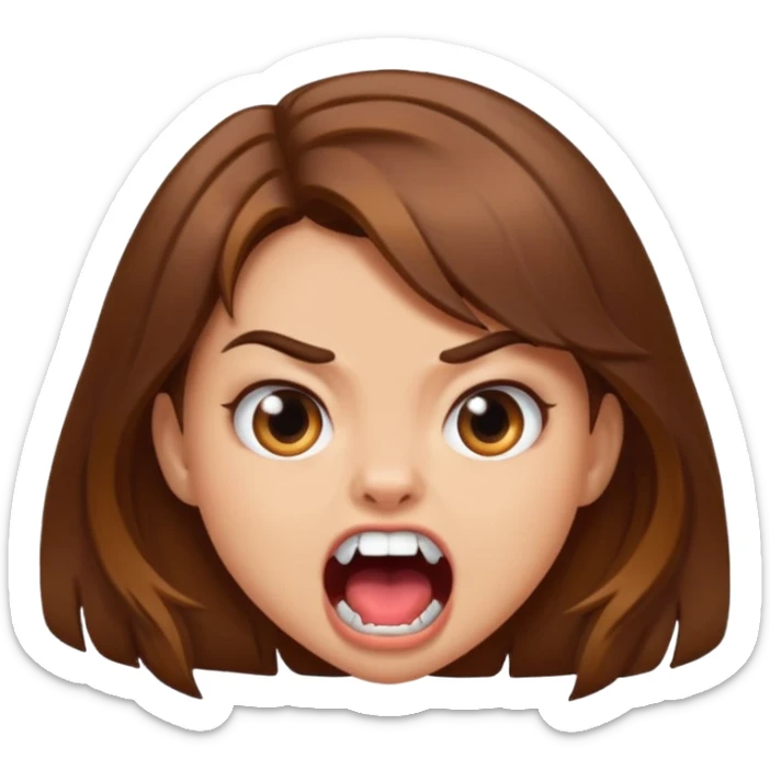 A girl growling like rawr silly vibes but make it an emoji not real human but long brown hair and more silly sticker