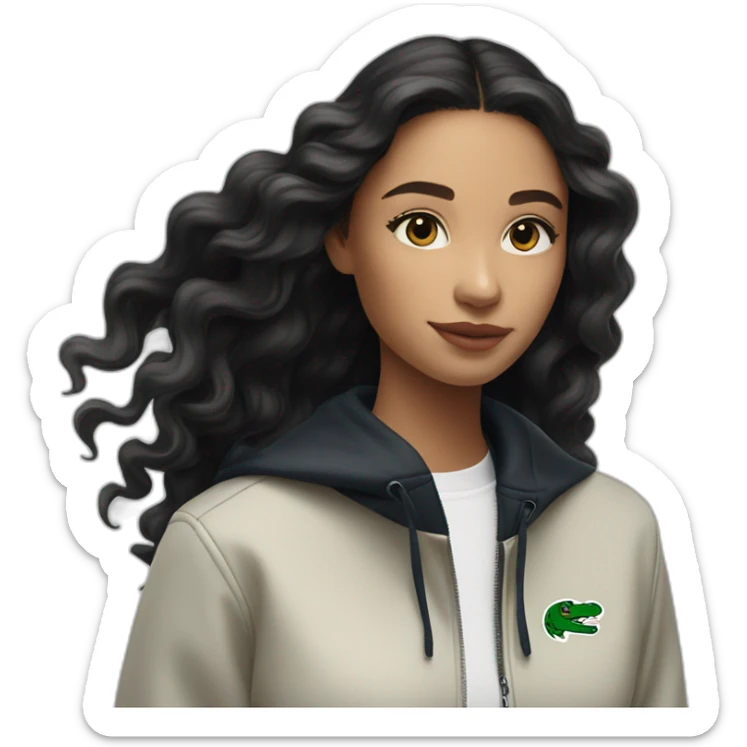 Lacoste bag latin girl with long hair with black lacoste windbreaker sticker