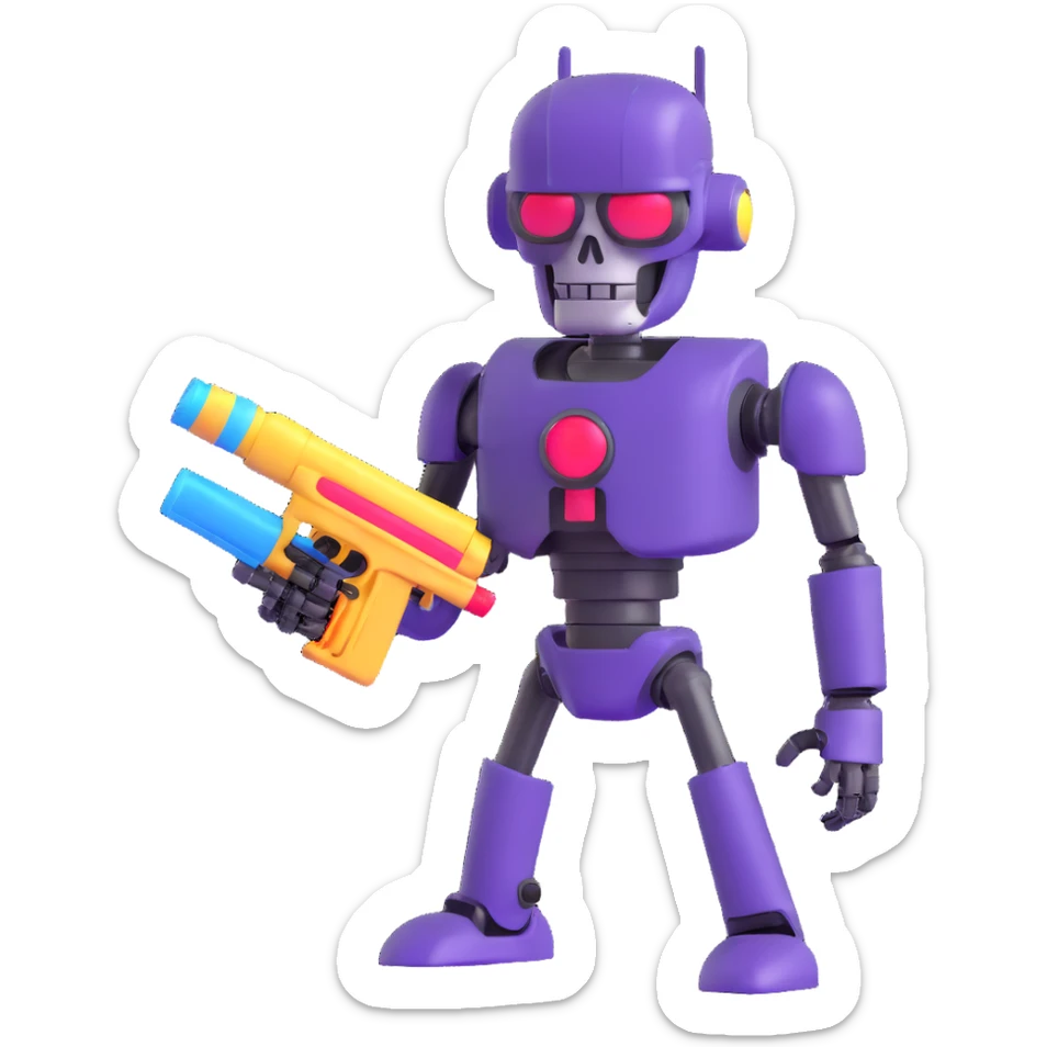 Terminator robot with water gun at Thai Songkran water festival sticker
