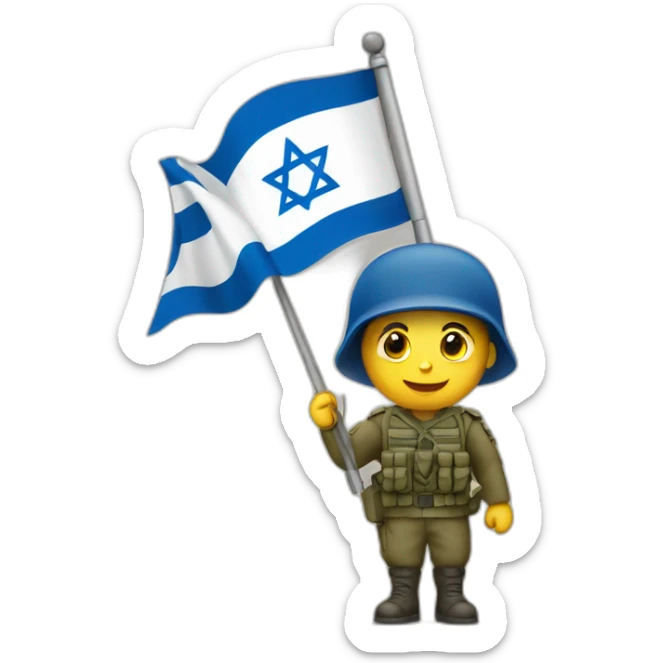 A soldier holds the flag of the State of Israel sticker