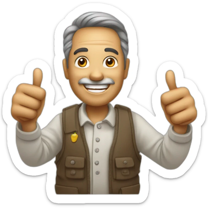 draw a man 50 years old who is smiling and holding png his thumb up, the smiley face implies agreement or affirmation sticker