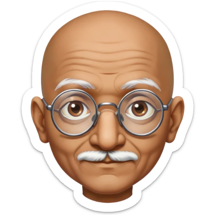 Mahatma Gandhi, Indian freedom fighter with round glasses and bald head sticker