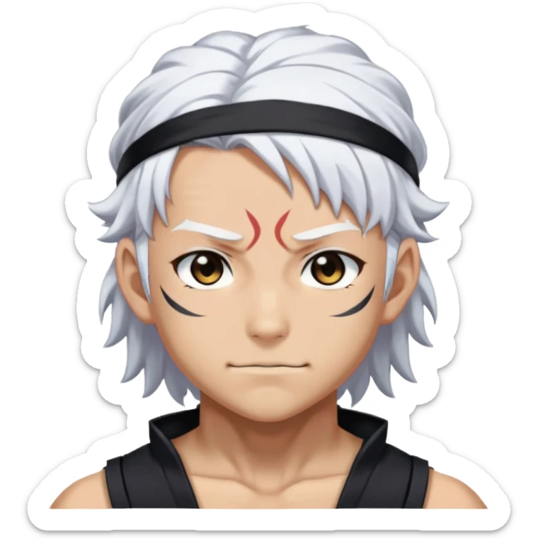 Tengen Uzui with a smirk, Sound Hashira from Demon Slayer, white hair, headband, muscular sticker