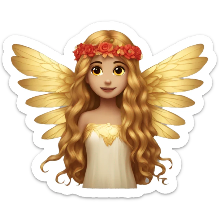 big wings, flower, Beautiful, fairy, gold,red, long hair sticker