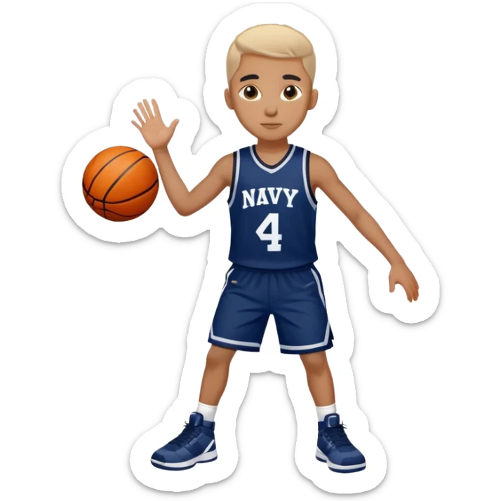 Light skinned black kid wearing number 4 navy blue basketball jersey and shorts sticker